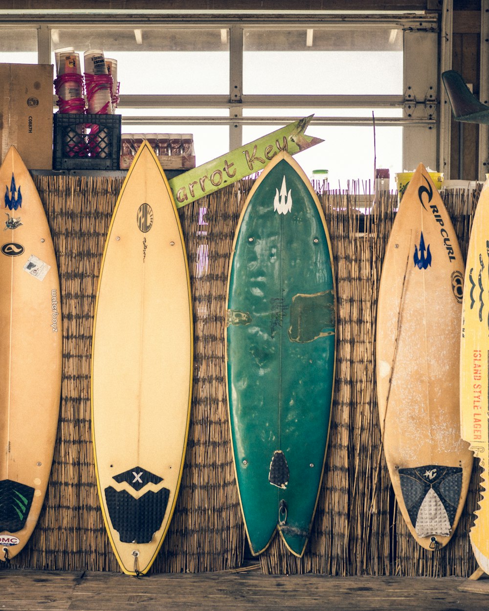 Rack of hire surfboards